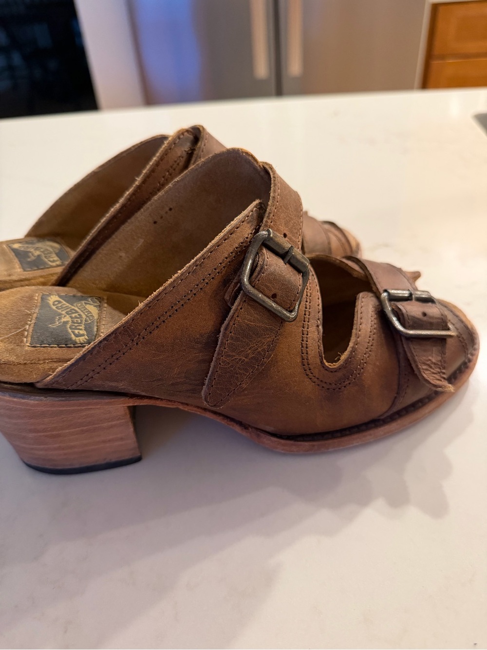 FREEBIRD by Steven Caprice Brown Leather Buckle Heeled Sandals Size 8 - Picture 4 of 8